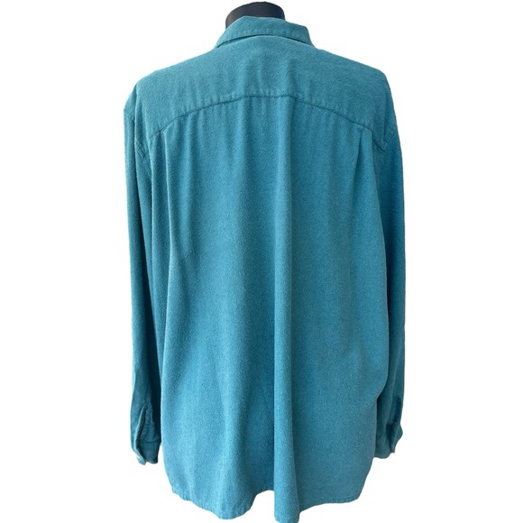 Vtg Y2K Park Central Brushed Silk Button Up Roll Tab Teal Top Size XXL Safari - Picture 2 of 9